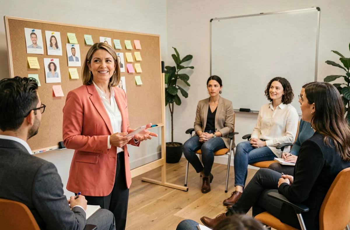 Facilitatrice Agiss Formation animant un atelier de soft skills et leadership avec un groupe d'adultes à Lyon