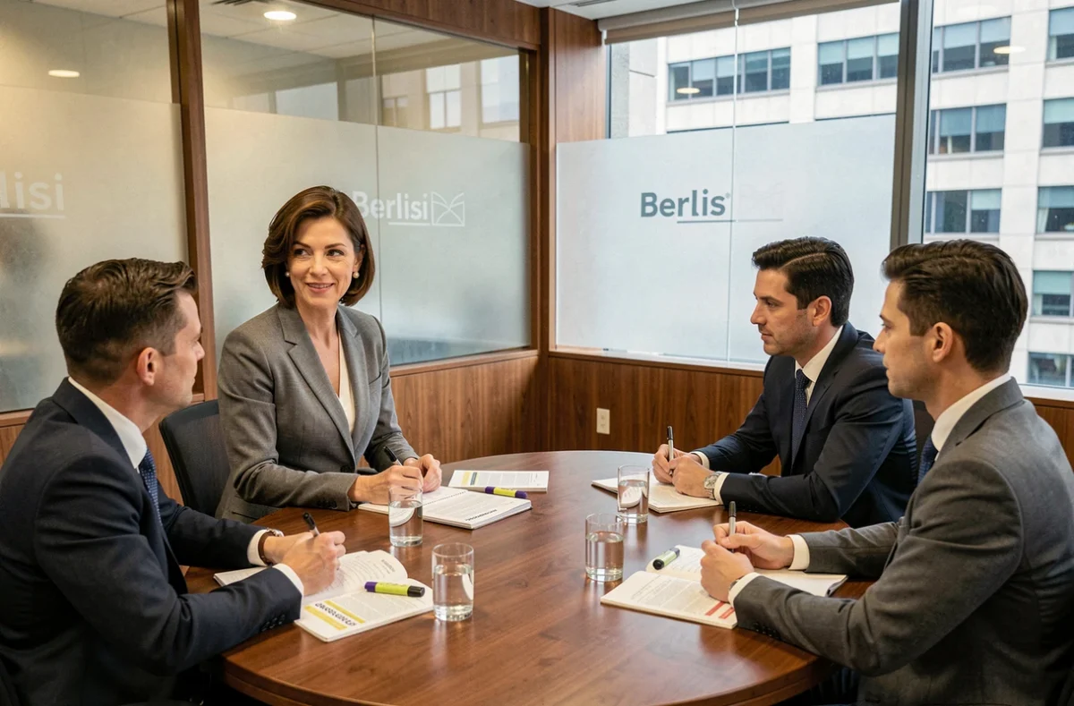 Formatrice Berlitz animant un cours de langues en petit groupe d'adultes dans une salle professionnelle à Lille