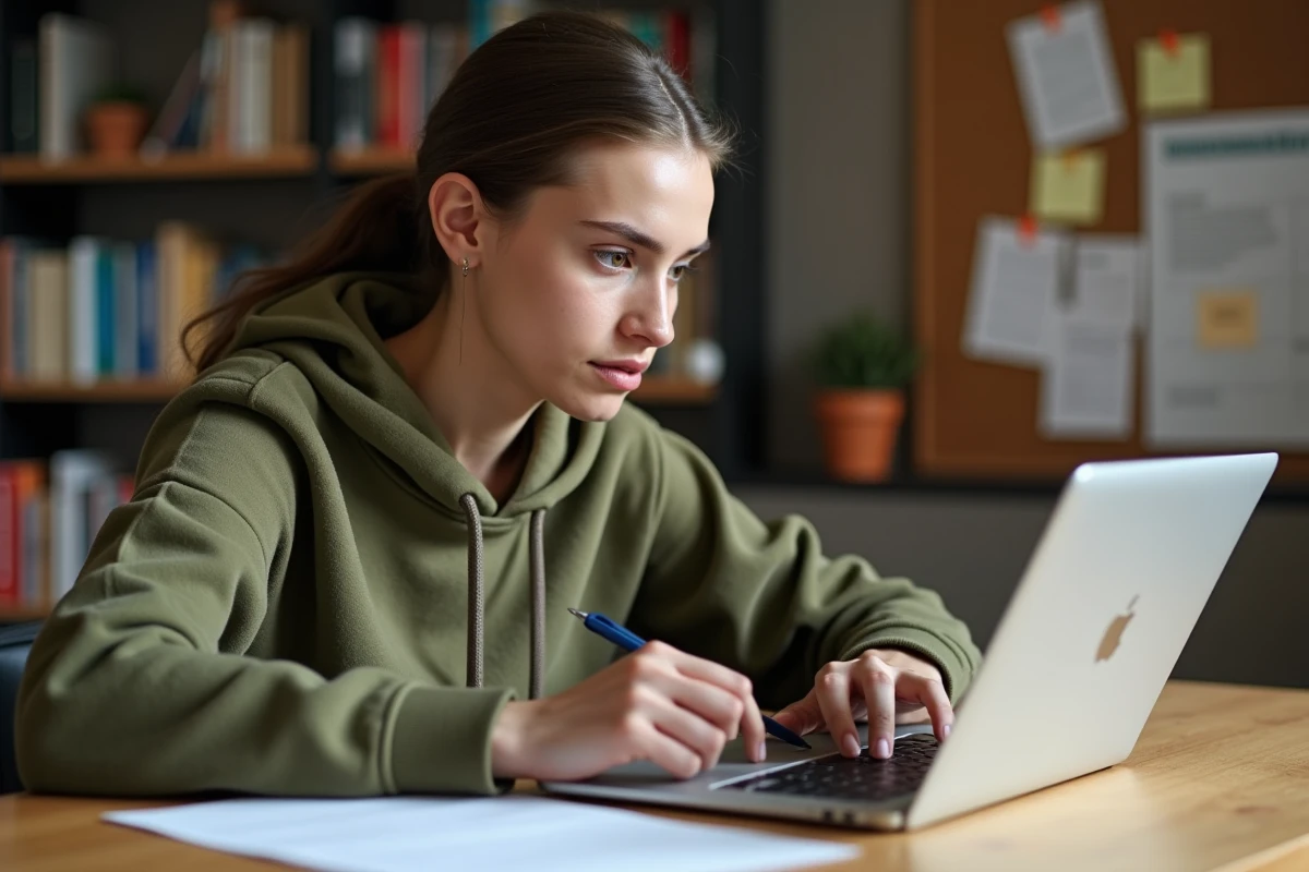Étudiante en alternance consultant ses résultats scolaires sur Net Ypareo Normandie depuis son appartement