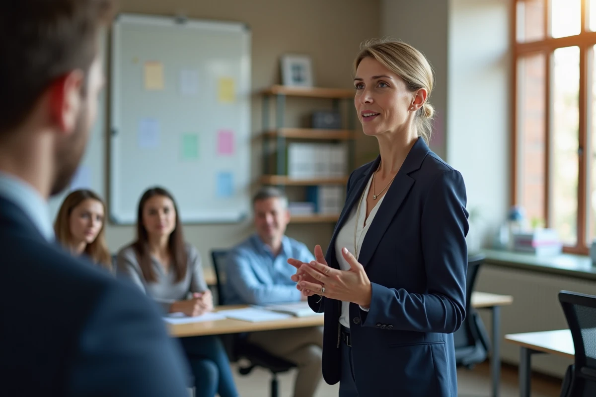 Formateur féminin animant un atelier pour adultes