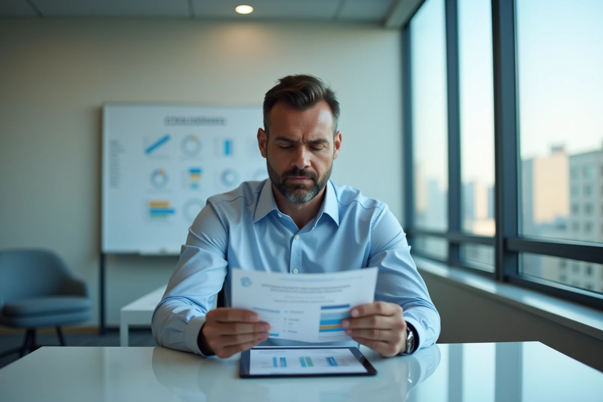 Homme vérifiant un certificat CPD dans une salle de réunion