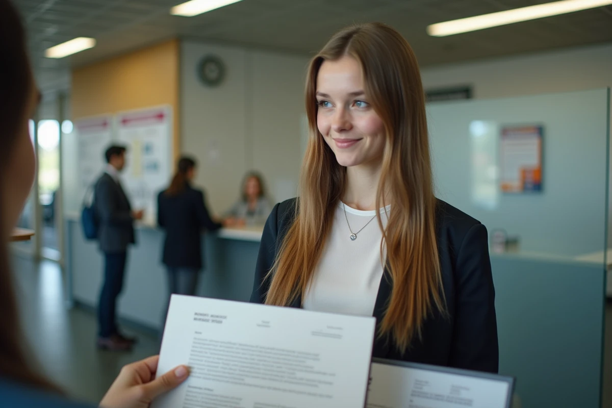 Jeune femme remettant un diplôme à un officiel à l