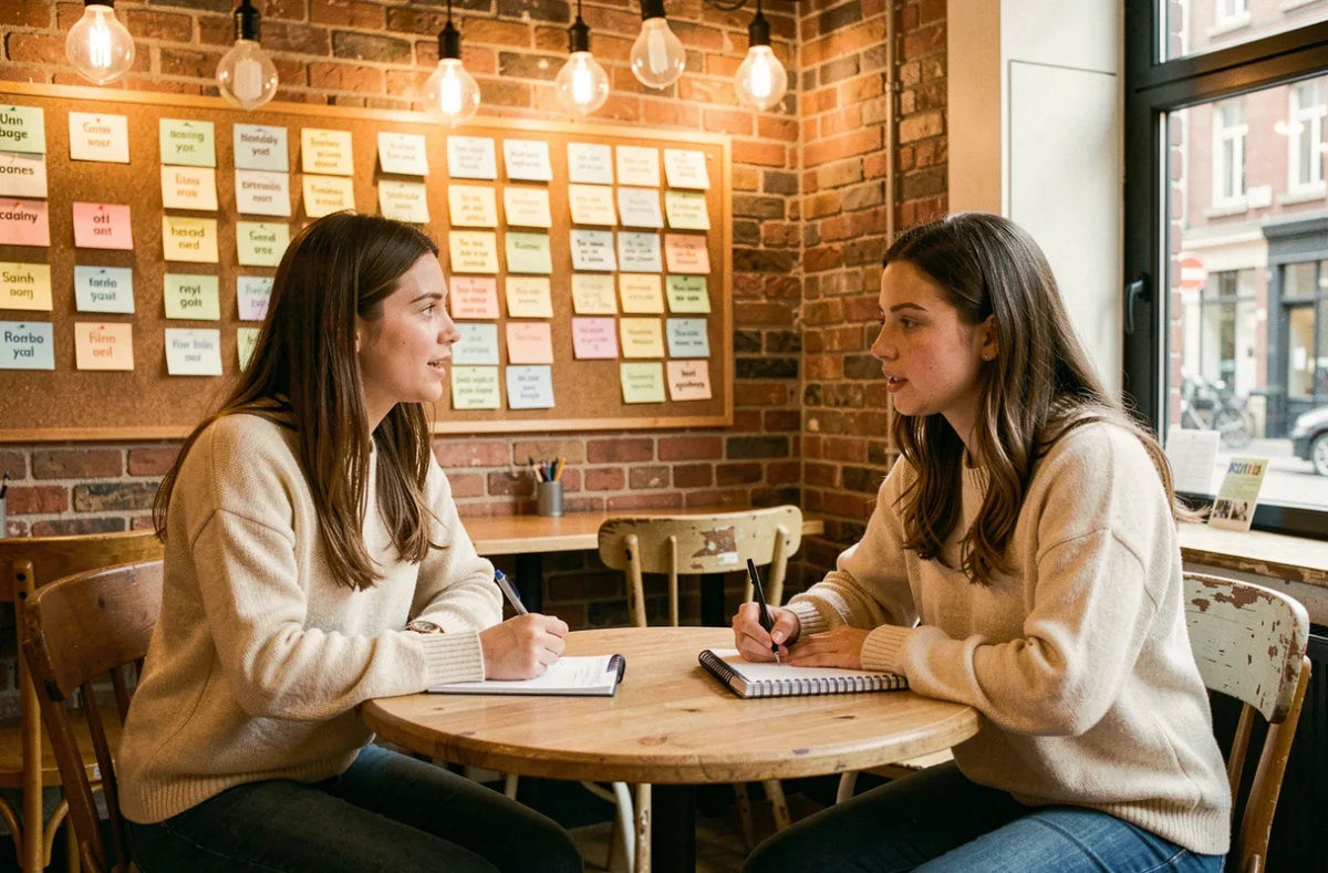Deux étudiantes pratiquant une langue ensemble dans l'ambiance conviviale de l'école LiL'Langues à Lille
