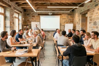 Vue d'ensemble d'un centre de formation en Bourgogne-Franche-Comté avec des adultes en apprentissage professionnel