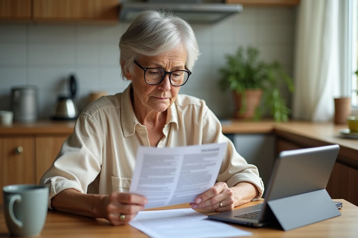 Femme senior lisant des informations sur la protection des données personnelles et un site de services gouvernementaux sur tablette